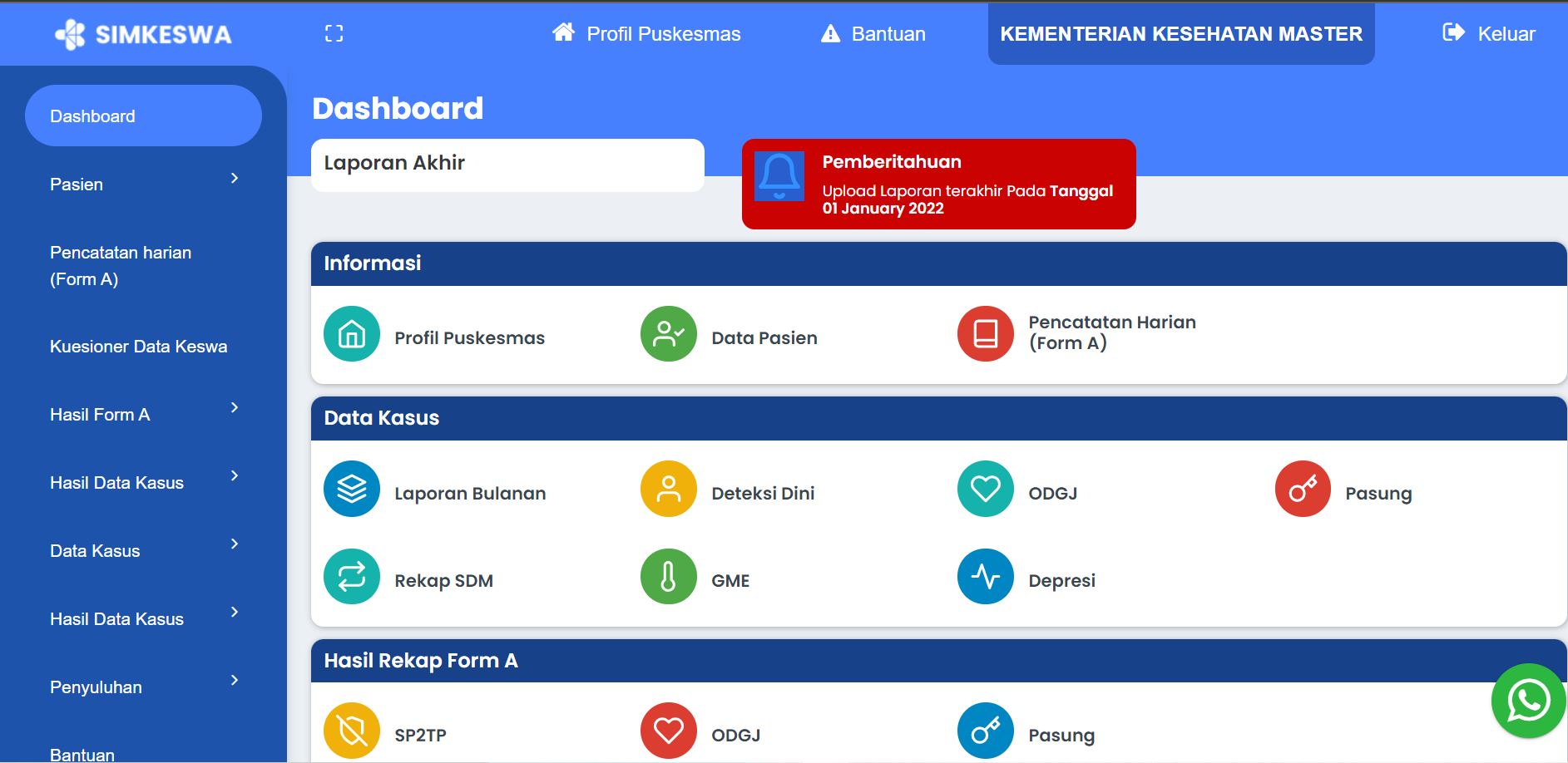 Screenshot proyek Simkeswa